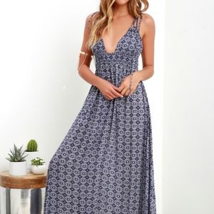 Lulu's Field Day Navy Blue Print Maxi Dress